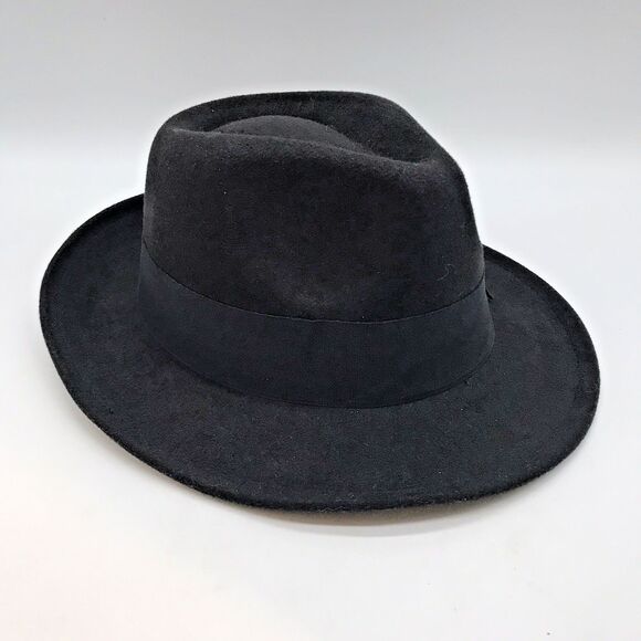 Peter Grimm Black Felt Fedora Unisex OSFM Grosgrain Band & Bow 2.25" Brim Hat - Picture 5 of 11